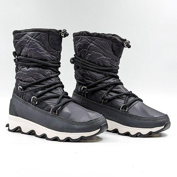 Sorel Women Kinetic Lace Up Waterproof Faux Fur Insulated Black Boots size 11 - Picture 1 of 11